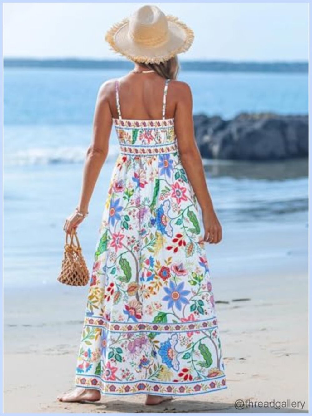 Women's Boho Maxi Dress Spaghetti Strap A-Line Beach Summer Flowy Sleeveless